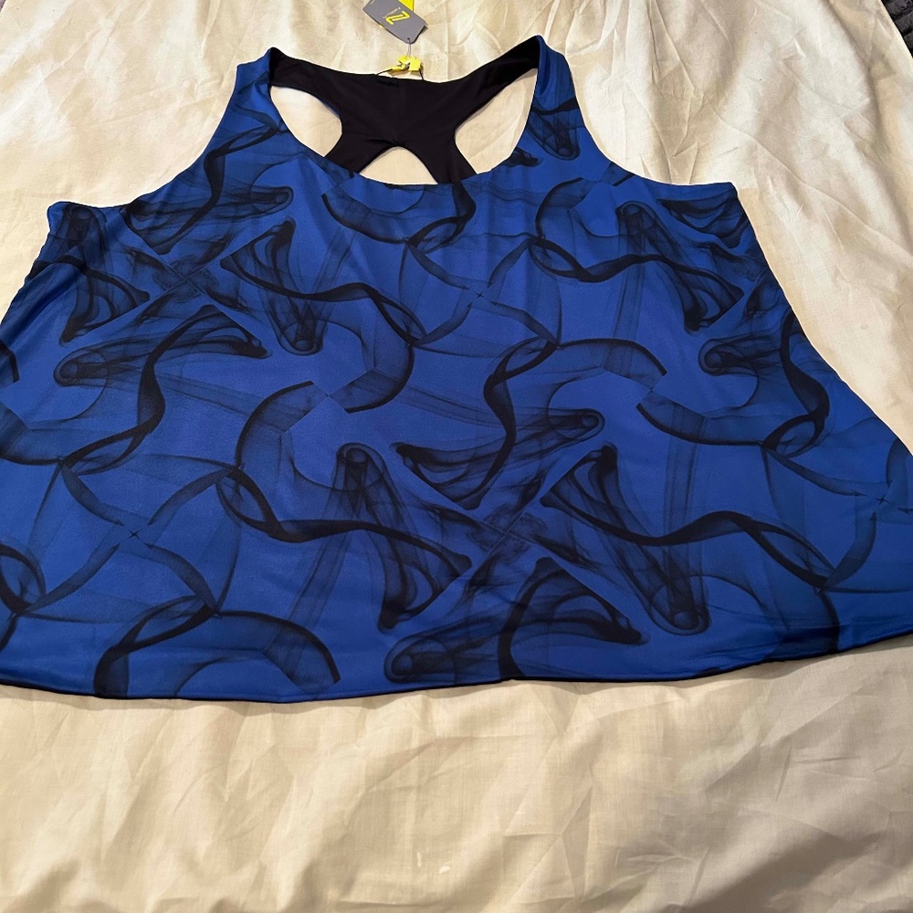 SLEEVELESS HALTER BACK EXERCISE TOP, COBALT & BLACK, SIZE 4X, LINED, STRETCHY,